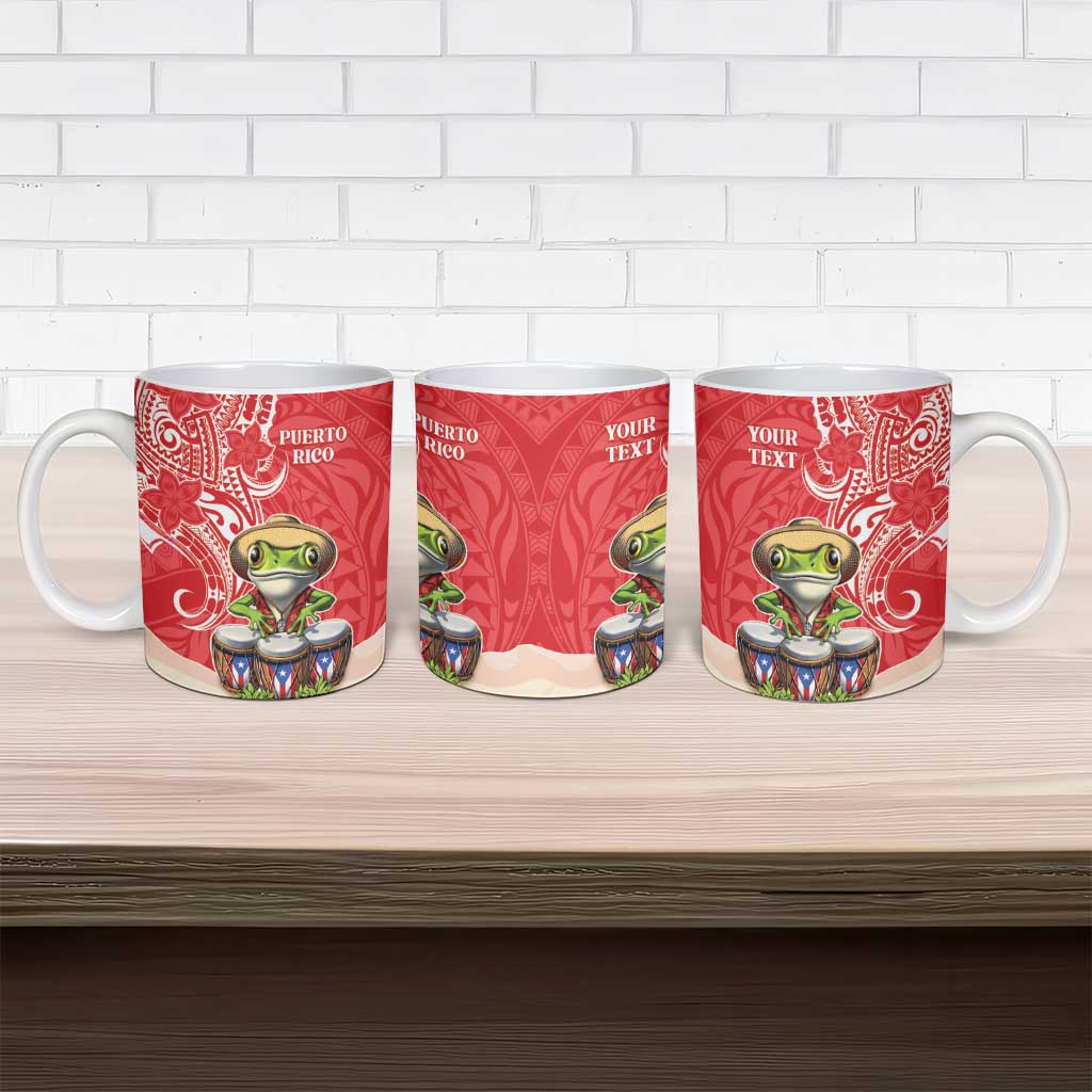 Personalized Puerto Rico Ceramic Mug Coqui Frog With Polynesian Pattern - Wonder Print Shop