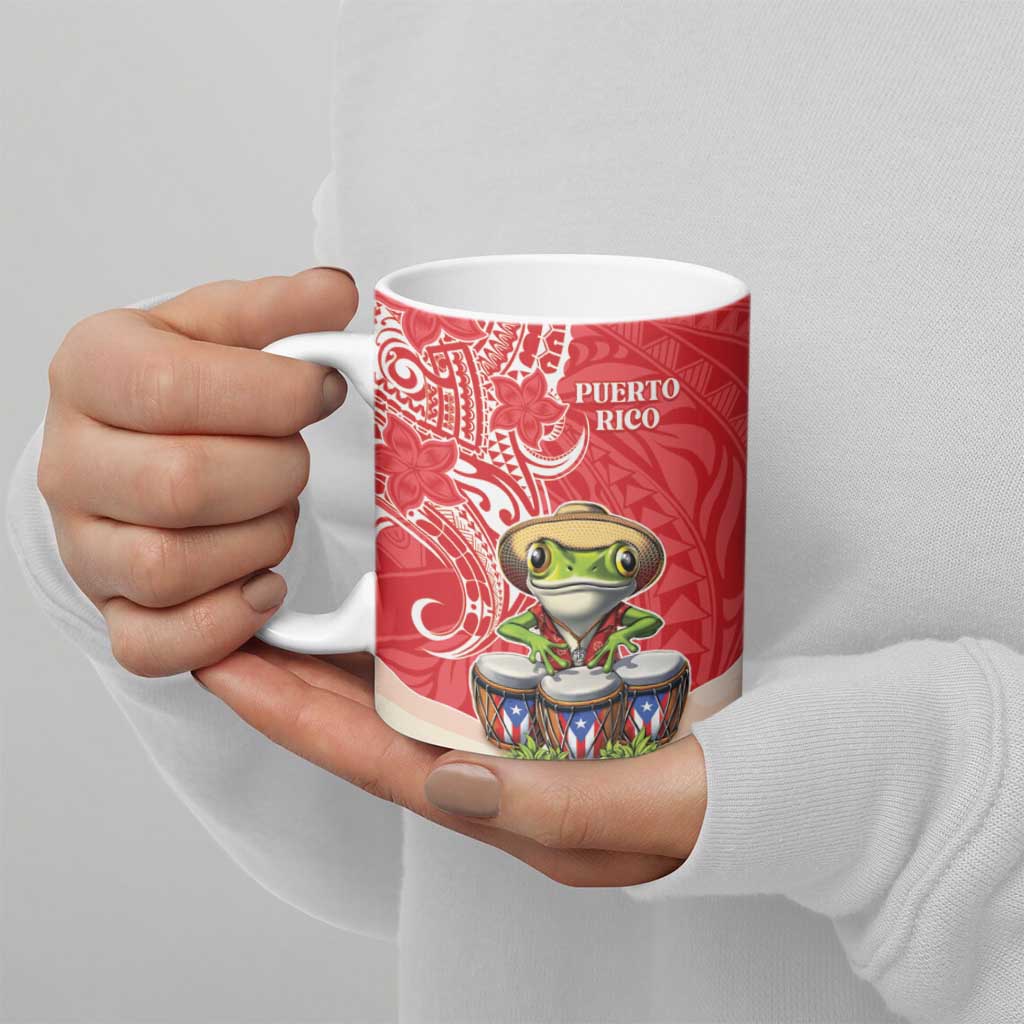 Personalized Puerto Rico Ceramic Mug Coqui Frog With Polynesian Pattern - Wonder Print Shop