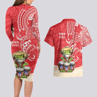 Personalized Puerto Rico Couples Matching Long Sleeve Bodycon Dress and Hawaiian Shirt Coqui Frog With Polynesian Pattern - Wonder Print Shop