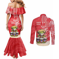 Personalized Puerto Rico Couples Matching Mermaid Dress and Long Sleeve Button Shirt Coqui Frog With Polynesian Pattern - Wonder Print Shop