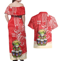 Personalized Puerto Rico Couples Matching Off Shoulder Maxi Dress and Hawaiian Shirt Coqui Frog With Polynesian Pattern - Wonder Print Shop