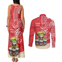 Personalized Puerto Rico Couples Matching Tank Maxi Dress and Long Sleeve Button Shirt Coqui Frog With Polynesian Pattern - Wonder Print Shop