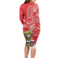 Personalized Puerto Rico Family Matching Long Sleeve Bodycon Dress and Hawaiian Shirt Coqui Frog With Polynesian Pattern - Wonder Print Shop