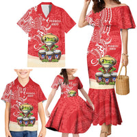 Personalized Puerto Rico Family Matching Mermaid Dress and Hawaiian Shirt Coqui Frog With Polynesian Pattern - Wonder Print Shop