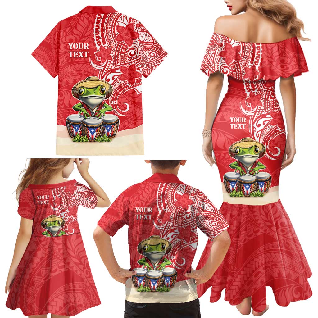 Personalized Puerto Rico Family Matching Mermaid Dress and Hawaiian Shirt Coqui Frog With Polynesian Pattern - Wonder Print Shop