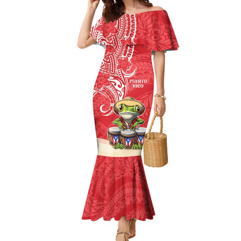 Personalized Puerto Rico Family Matching Mermaid Dress and Hawaiian Shirt Coqui Frog With Polynesian Pattern - Wonder Print Shop