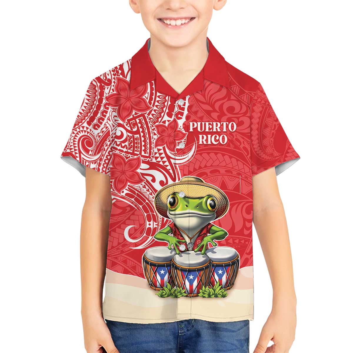 Personalized Puerto Rico Family Matching Off The Shoulder Long Sleeve Dress and Hawaiian Shirt Coqui Frog With Polynesian Pattern - Wonder Print Shop