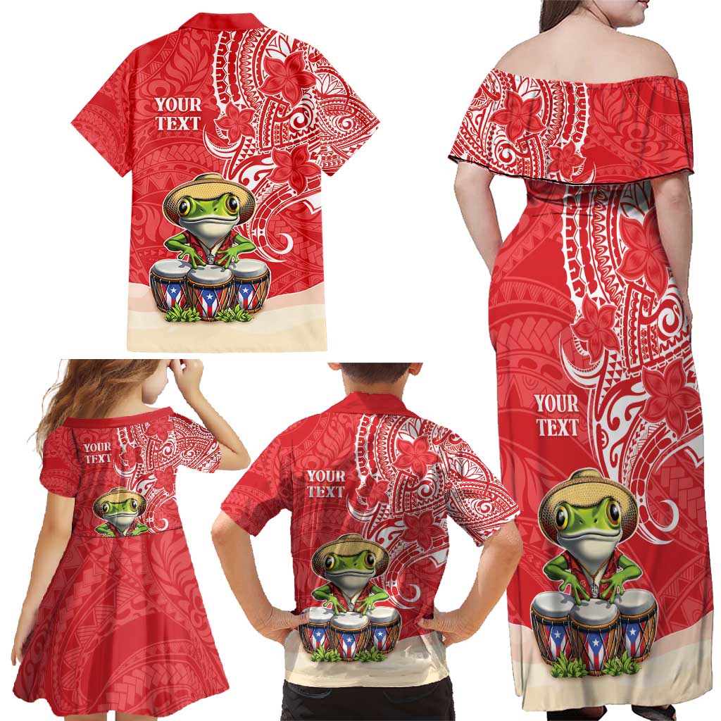 Personalized Puerto Rico Family Matching Off Shoulder Maxi Dress and Hawaiian Shirt Coqui Frog With Polynesian Pattern - Wonder Print Shop
