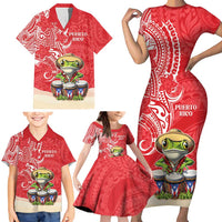 Personalized Puerto Rico Family Matching Short Sleeve Bodycon Dress and Hawaiian Shirt Coqui Frog With Polynesian Pattern - Wonder Print Shop