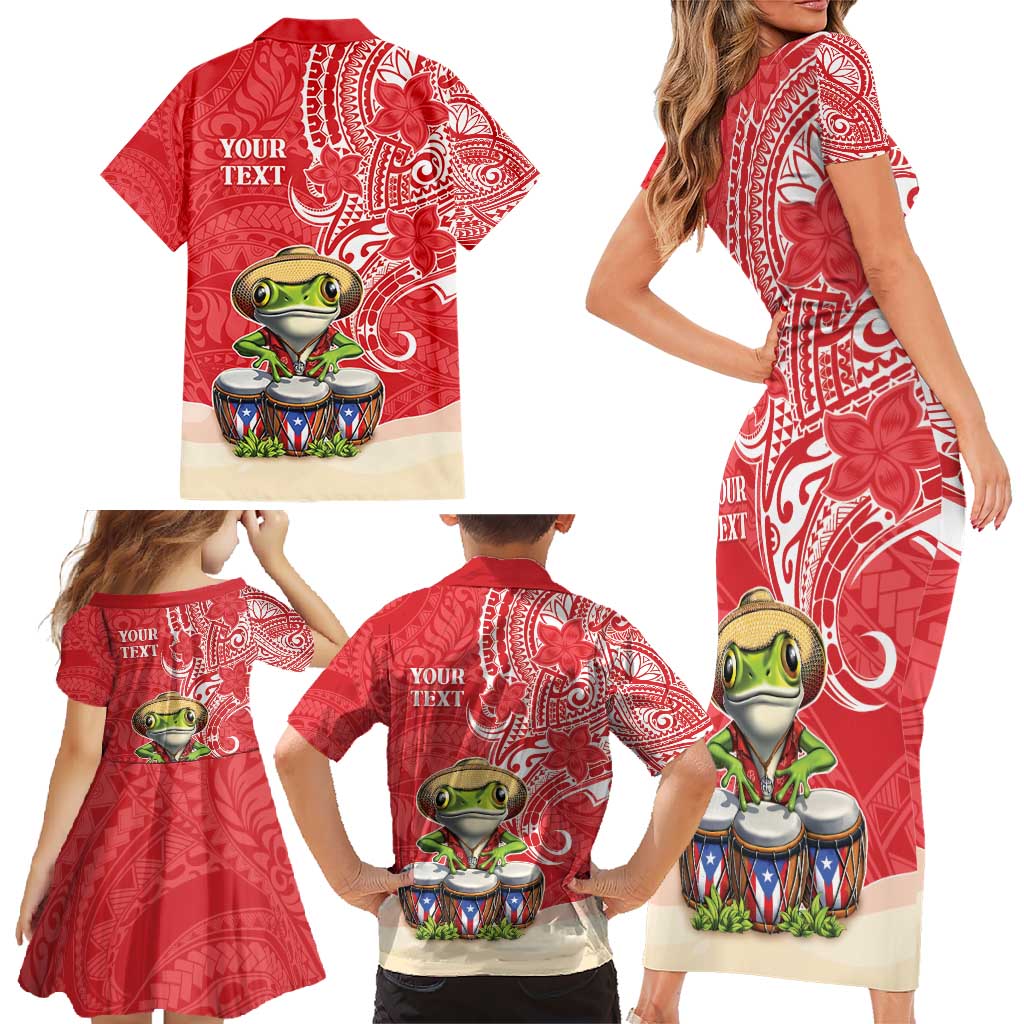 Personalized Puerto Rico Family Matching Short Sleeve Bodycon Dress and Hawaiian Shirt Coqui Frog With Polynesian Pattern - Wonder Print Shop