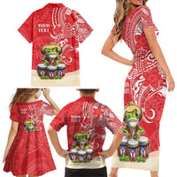 Personalized Puerto Rico Family Matching Short Sleeve Bodycon Dress and Hawaiian Shirt Coqui Frog With Polynesian Pattern - Wonder Print Shop