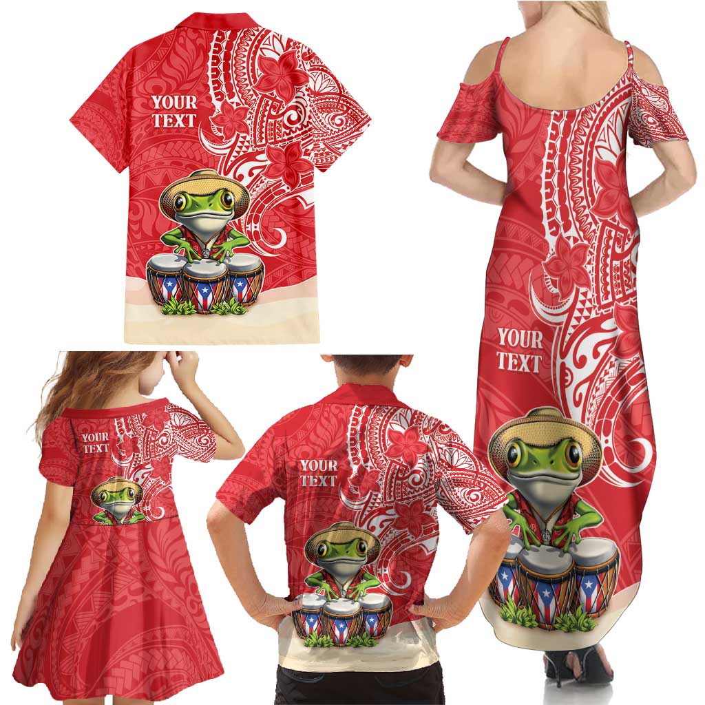Personalized Puerto Rico Family Matching Summer Maxi Dress and Hawaiian Shirt Coqui Frog With Polynesian Pattern - Wonder Print Shop