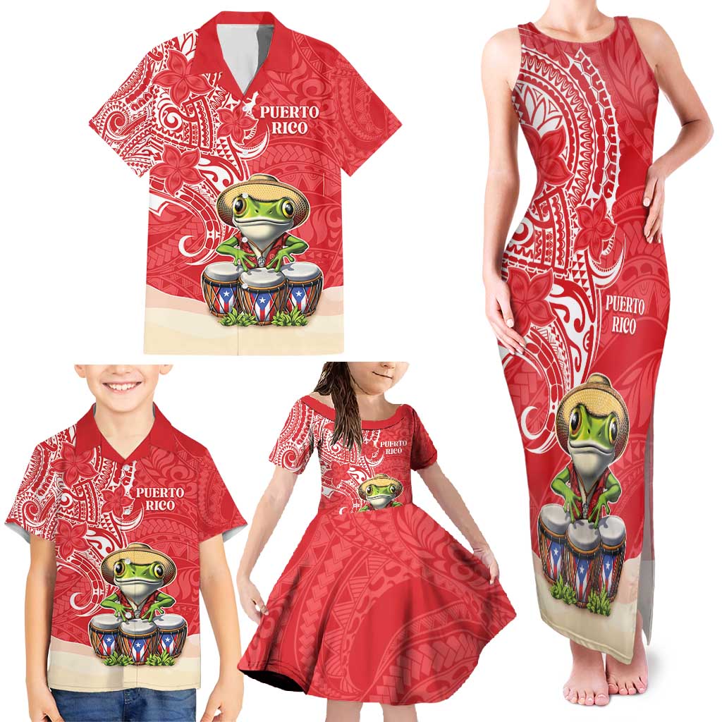 Personalized Puerto Rico Family Matching Tank Maxi Dress and Hawaiian Shirt Coqui Frog With Polynesian Pattern - Wonder Print Shop