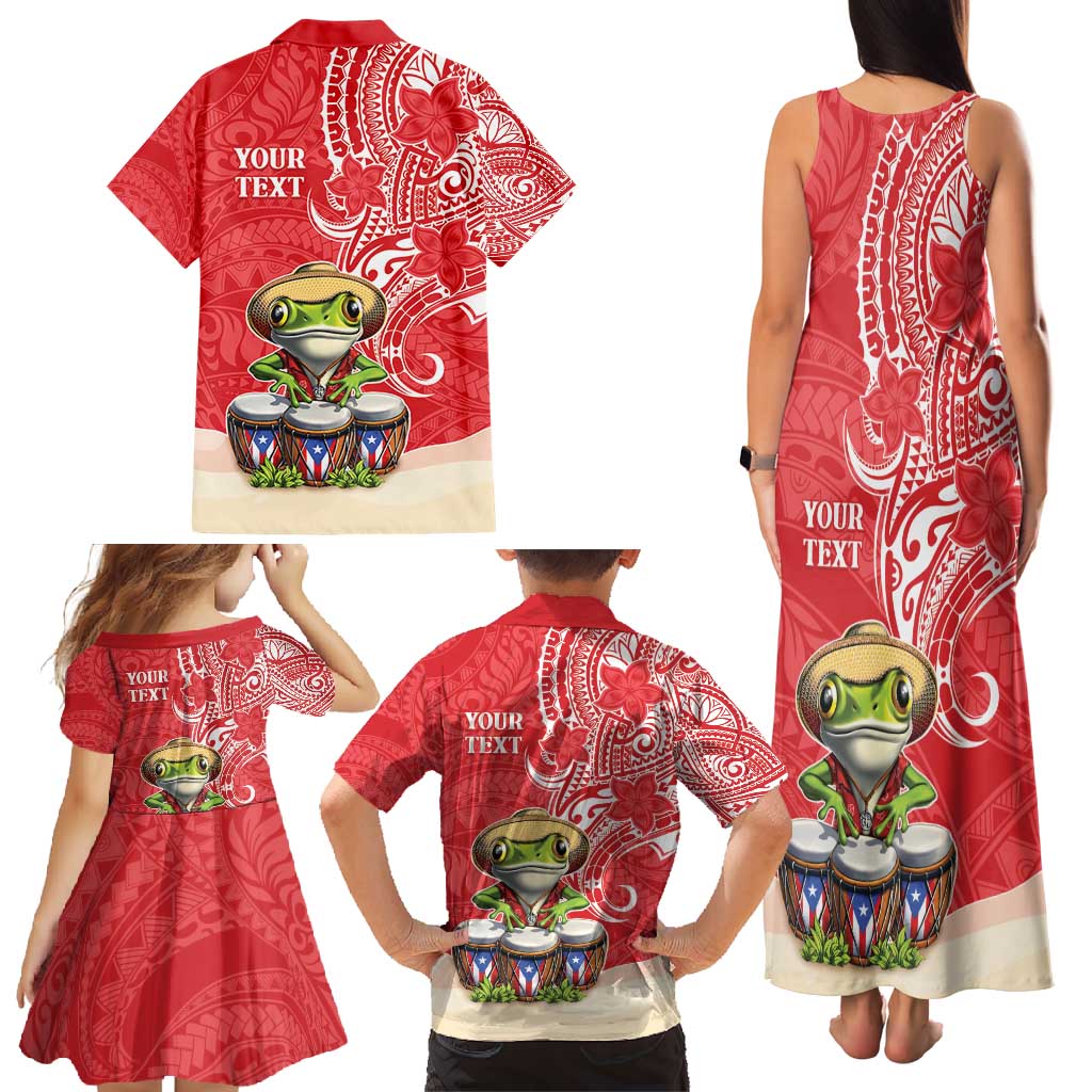 Personalized Puerto Rico Family Matching Tank Maxi Dress and Hawaiian Shirt Coqui Frog With Polynesian Pattern - Wonder Print Shop