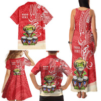 Personalized Puerto Rico Family Matching Tank Maxi Dress and Hawaiian Shirt Coqui Frog With Polynesian Pattern - Wonder Print Shop