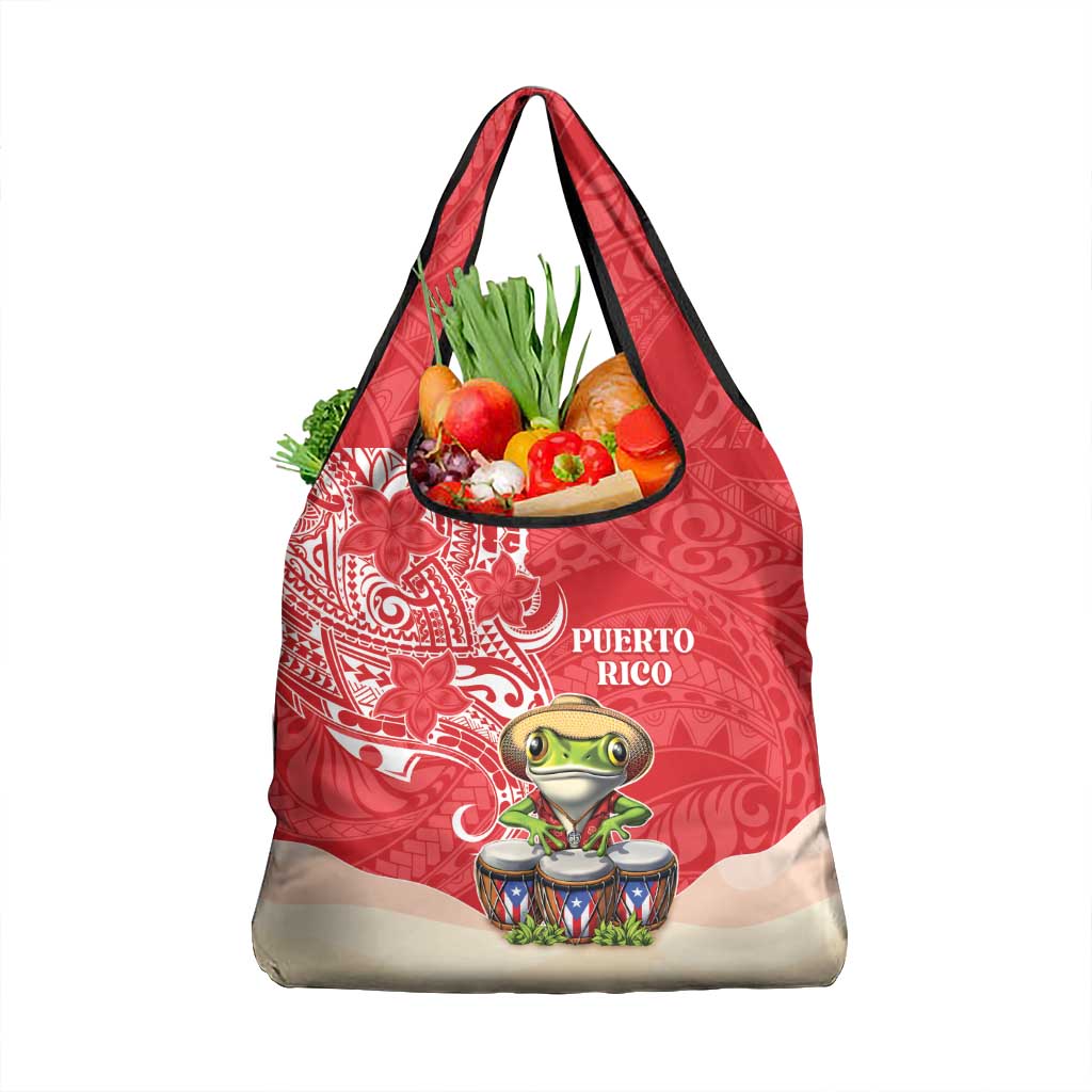 Puerto Rico Grocery Bag Coqui Frog With Polynesian Pattern - Wonder Print Shop