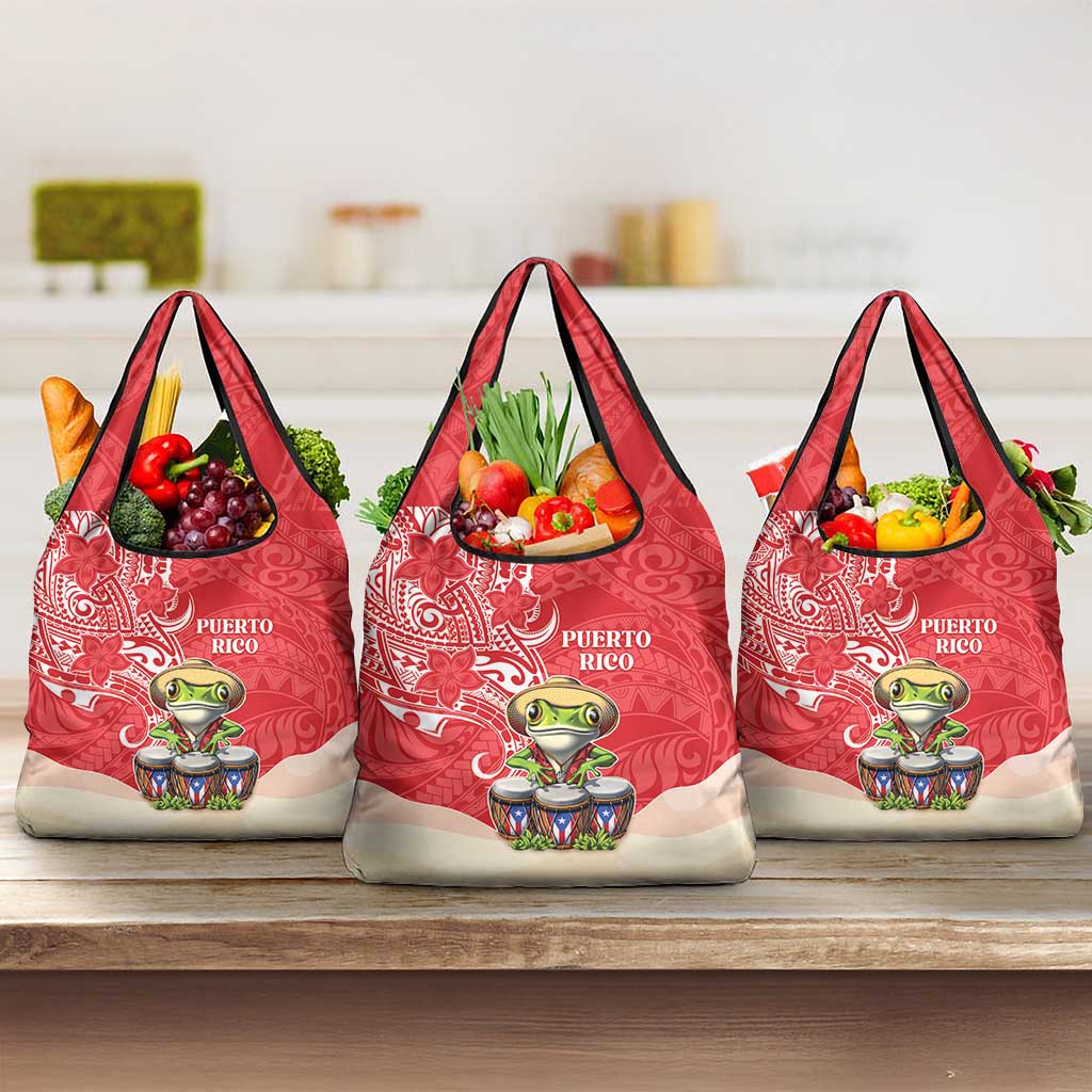 Puerto Rico Grocery Bag Coqui Frog With Polynesian Pattern - Wonder Print Shop