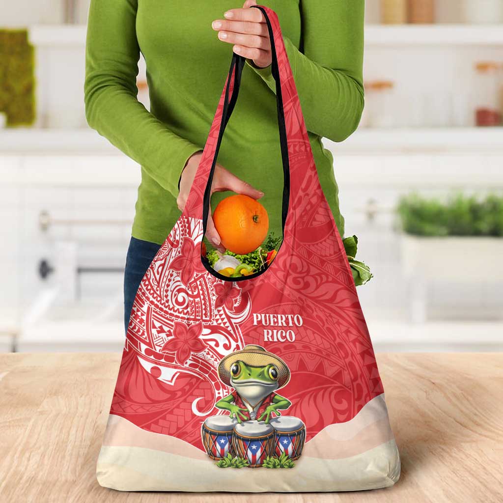 Puerto Rico Grocery Bag Coqui Frog With Polynesian Pattern - Wonder Print Shop