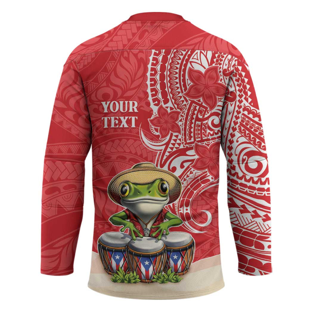 Personalized Puerto Rico Hockey Jersey Coqui Frog With Polynesian Pattern - Wonder Print Shop