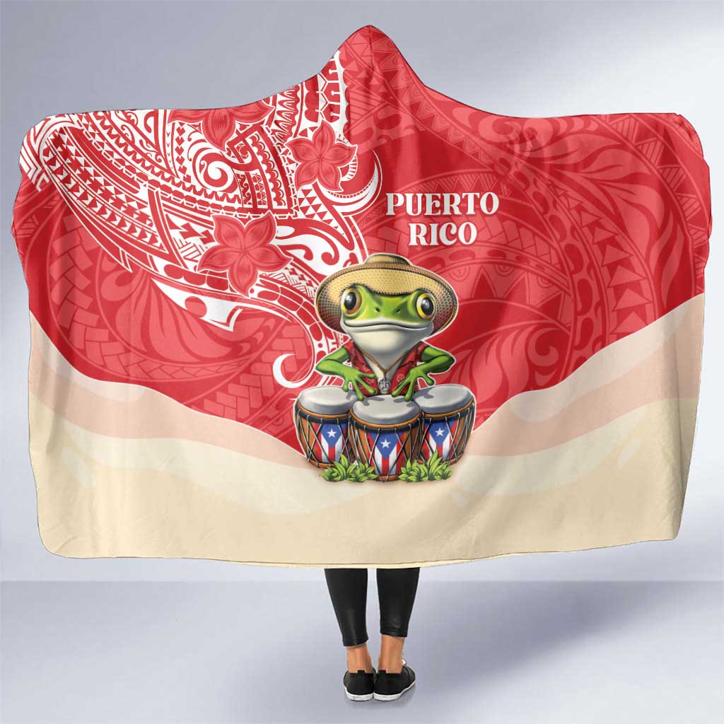 Puerto Rico Hooded Blanket Coqui Frog With Polynesian Pattern - Wonder Print Shop