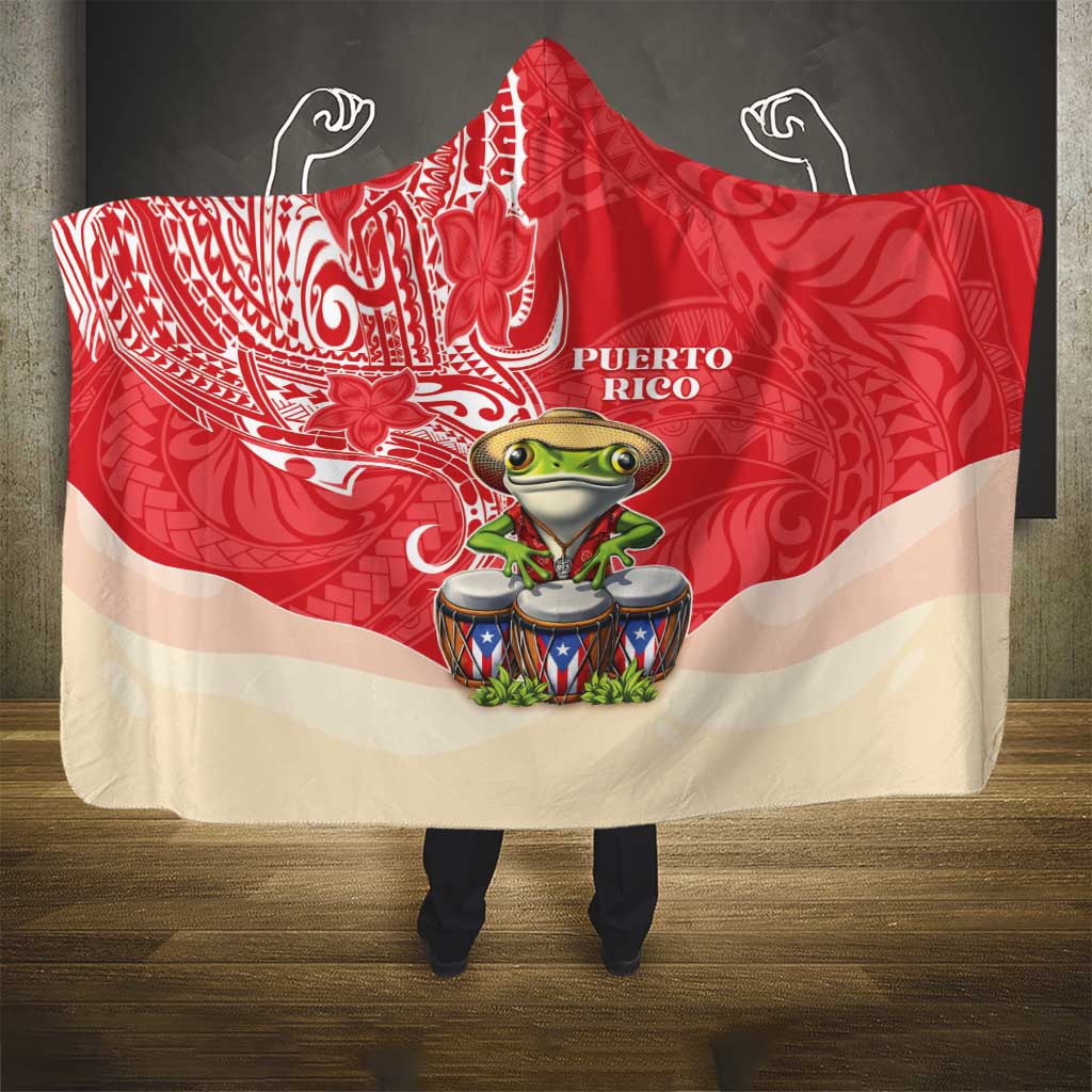 Puerto Rico Hooded Blanket Coqui Frog With Polynesian Pattern - Wonder Print Shop