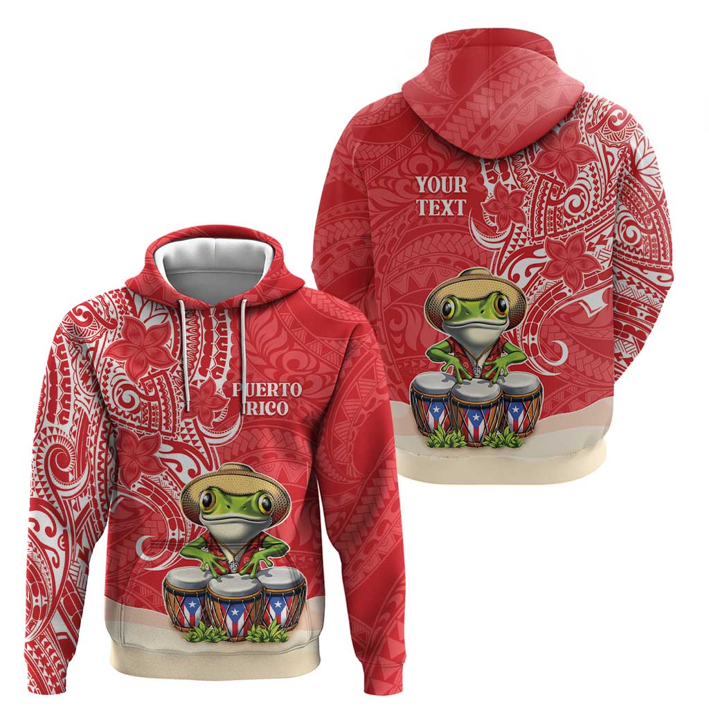 Personalized Puerto Rico Hoodie Coqui Frog With Polynesian Pattern - Wonder Print Shop