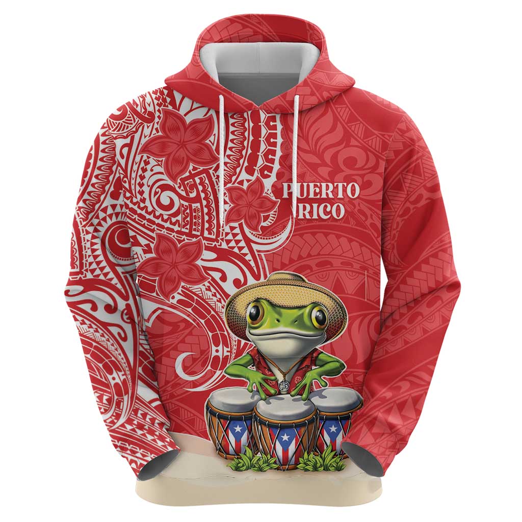 Personalized Puerto Rico Hoodie Coqui Frog With Polynesian Pattern - Wonder Print Shop