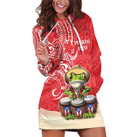 Personalized Puerto Rico Hoodie Dress Coqui Frog With Polynesian Pattern - Wonder Print Shop