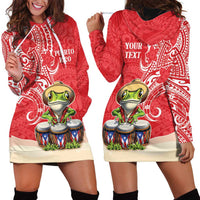 Personalized Puerto Rico Hoodie Dress Coqui Frog With Polynesian Pattern - Wonder Print Shop