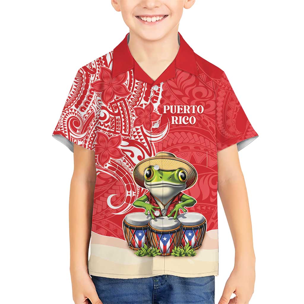 Personalized Puerto Rico Kid Hawaiian Shirt Coqui Frog With Polynesian Pattern - Wonder Print Shop