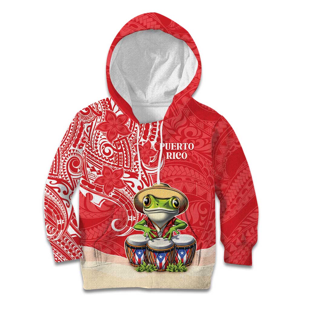 Personalized Puerto Rico Kid Hoodie Coqui Frog With Polynesian Pattern - Wonder Print Shop