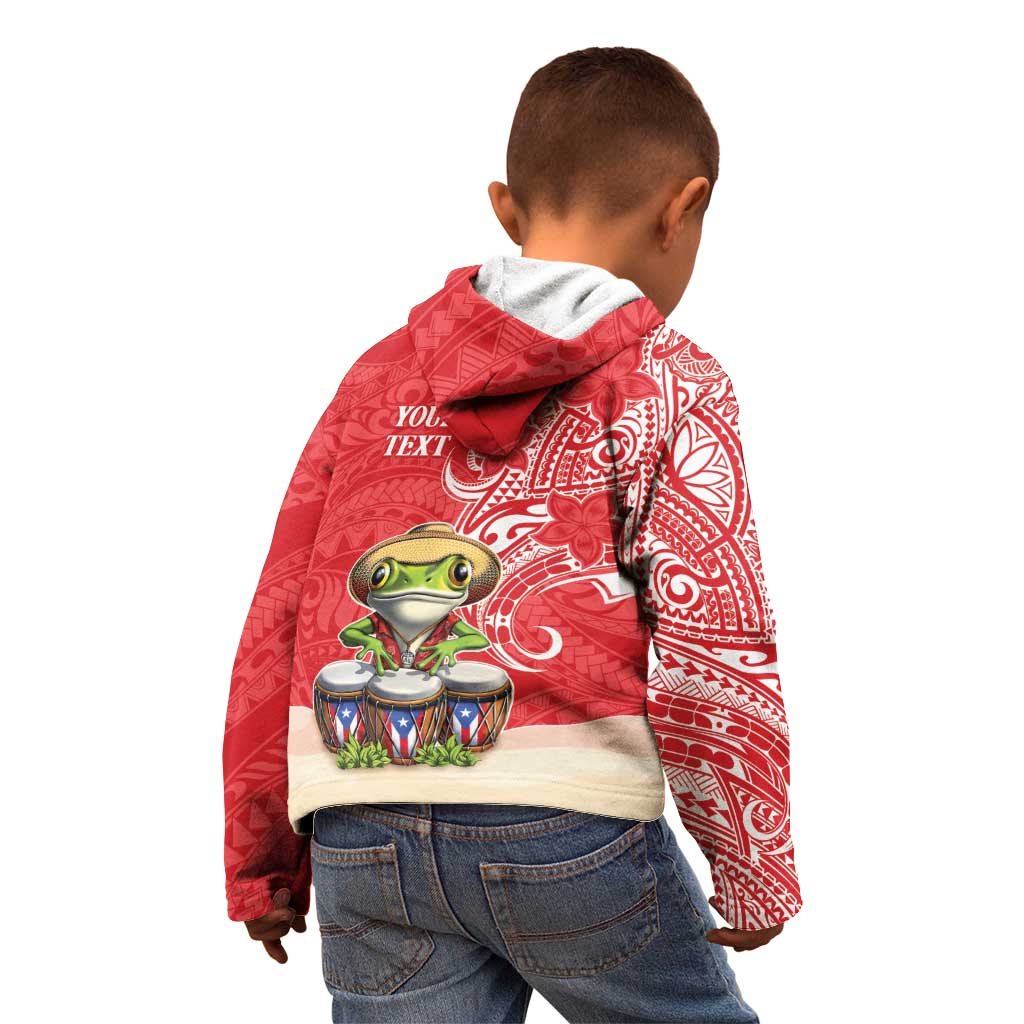 Personalized Puerto Rico Kid Hoodie Coqui Frog With Polynesian Pattern - Wonder Print Shop