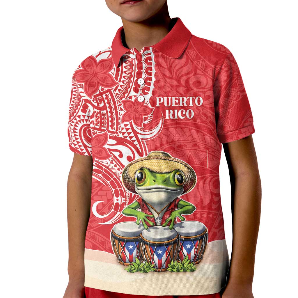 Personalized Puerto Rico Kid Polo Shirt Coqui Frog With Polynesian Pattern - Wonder Print Shop