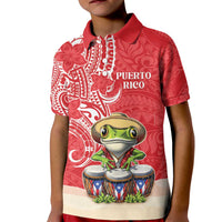 Personalized Puerto Rico Kid Polo Shirt Coqui Frog With Polynesian Pattern - Wonder Print Shop