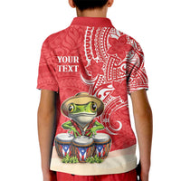 Personalized Puerto Rico Kid Polo Shirt Coqui Frog With Polynesian Pattern - Wonder Print Shop
