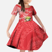 Personalized Puerto Rico Kid Short Sleeve Dress Coqui Frog With Polynesian Pattern - Wonder Print Shop