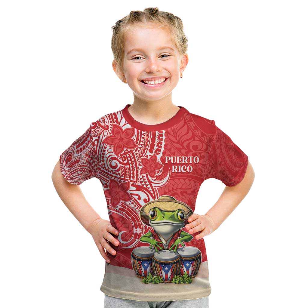 Personalized Puerto Rico Kid T Shirt Coqui Frog With Polynesian Pattern - Wonder Print Shop