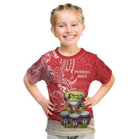 Personalized Puerto Rico Kid T Shirt Coqui Frog With Polynesian Pattern - Wonder Print Shop