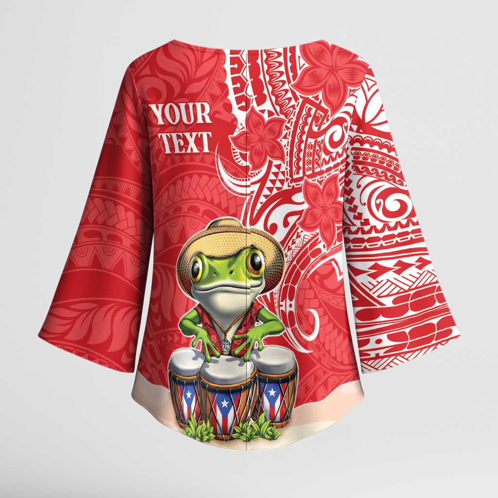 Personalized Puerto Rico Kimono Sleeve Blouse Coqui Frog With Polynesian Pattern - Wonder Print Shop
