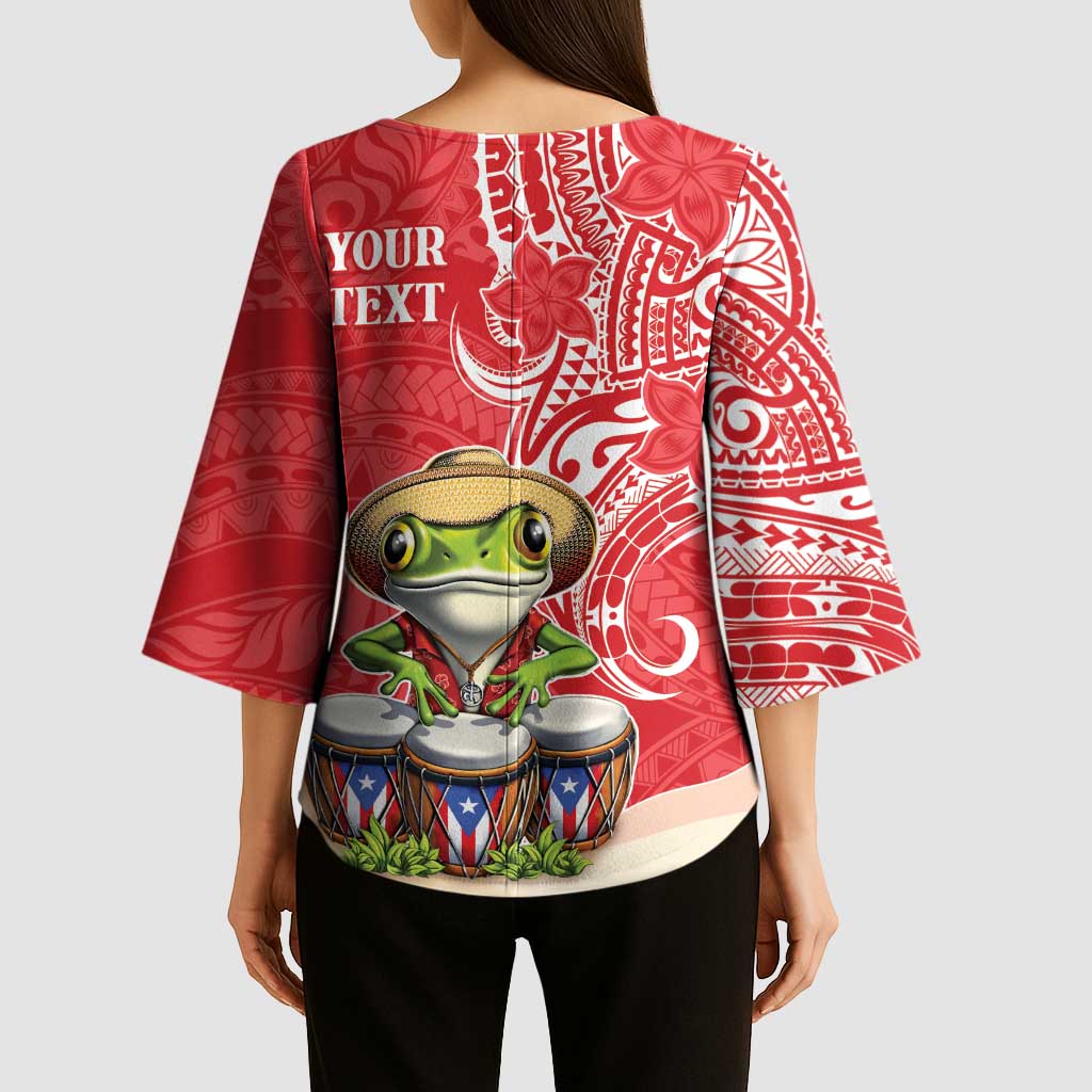 Personalized Puerto Rico Kimono Sleeve Blouse Coqui Frog With Polynesian Pattern - Wonder Print Shop