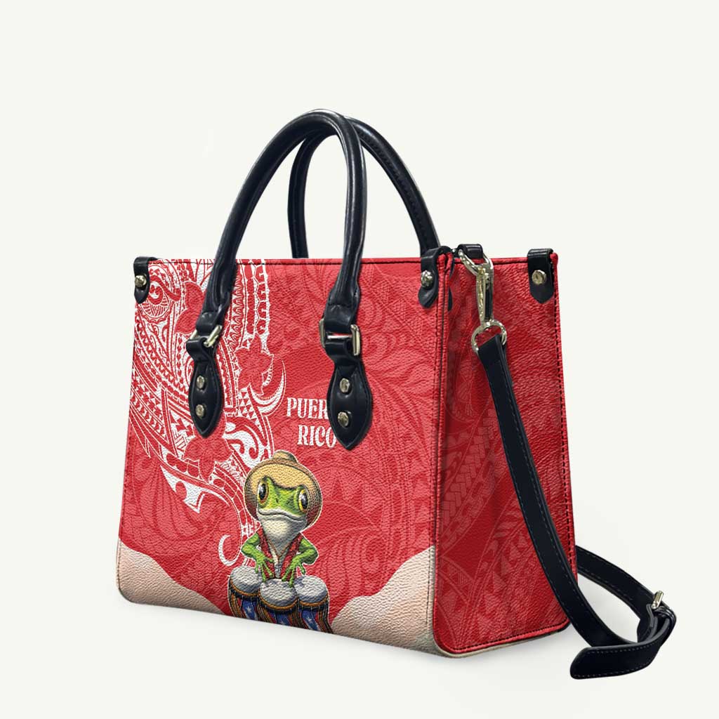Puerto Rico Leather Bag Coqui Frog With Polynesian Pattern - Wonder Print Shop