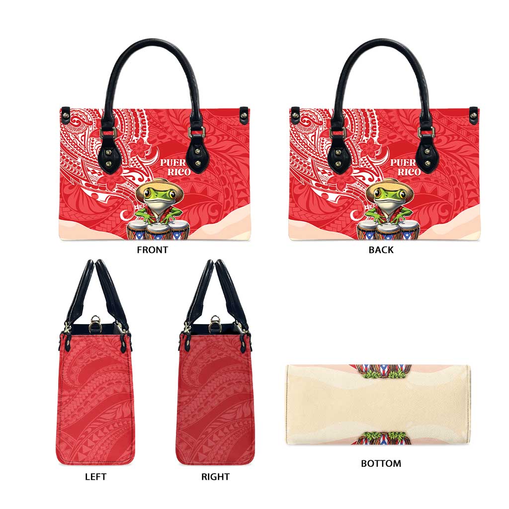 Puerto Rico Leather Bag Coqui Frog With Polynesian Pattern - Wonder Print Shop