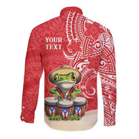 Personalized Puerto Rico Long Sleeve Button Shirt Coqui Frog With Polynesian Pattern - Wonder Print Shop