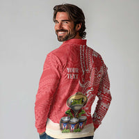 Personalized Puerto Rico Long Sleeve Polo Shirt Coqui Frog With Polynesian Pattern - Wonder Print Shop