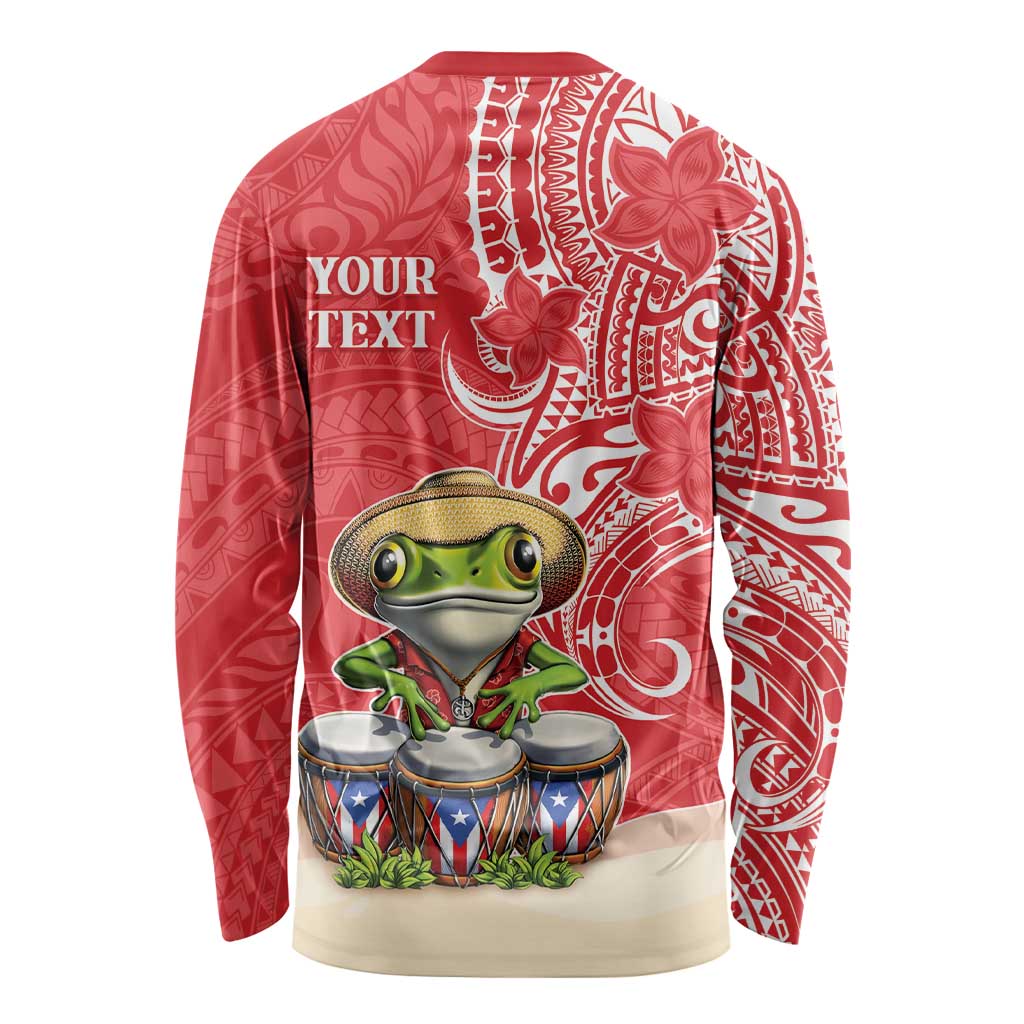 Personalized Puerto Rico Long Sleeve Shirt Coqui Frog With Polynesian Pattern - Wonder Print Shop