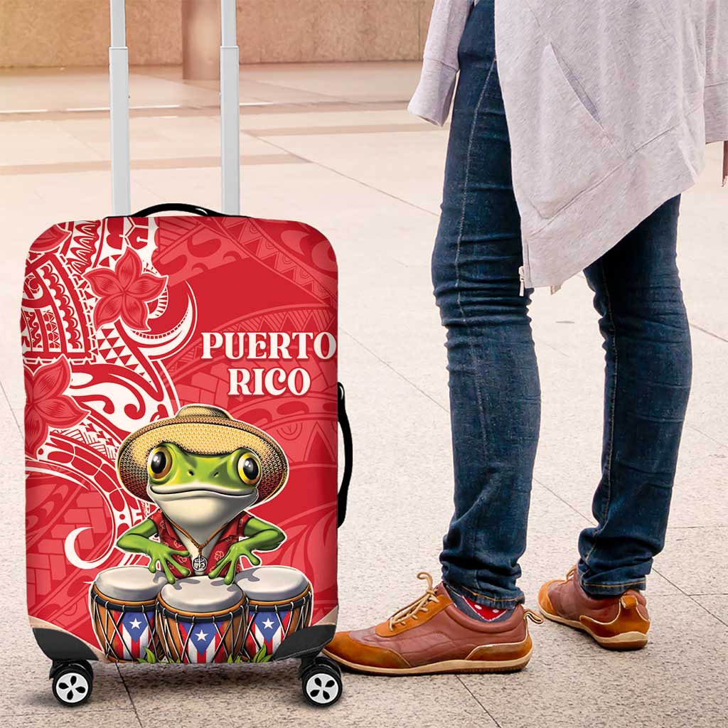 Puerto Rico Luggage Cover Coqui Frog With Polynesian Pattern - Wonder Print Shop