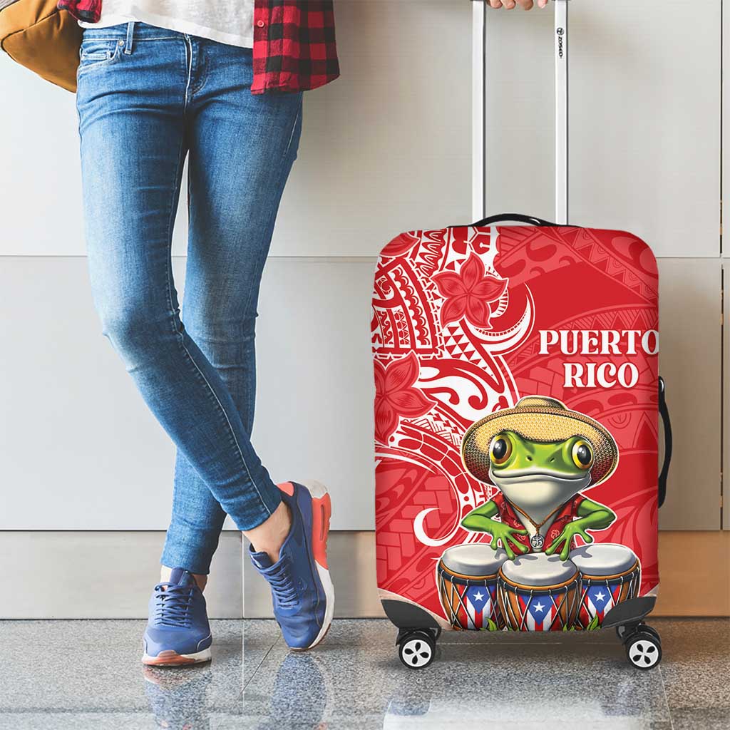 Puerto Rico Luggage Cover Coqui Frog With Polynesian Pattern - Wonder Print Shop
