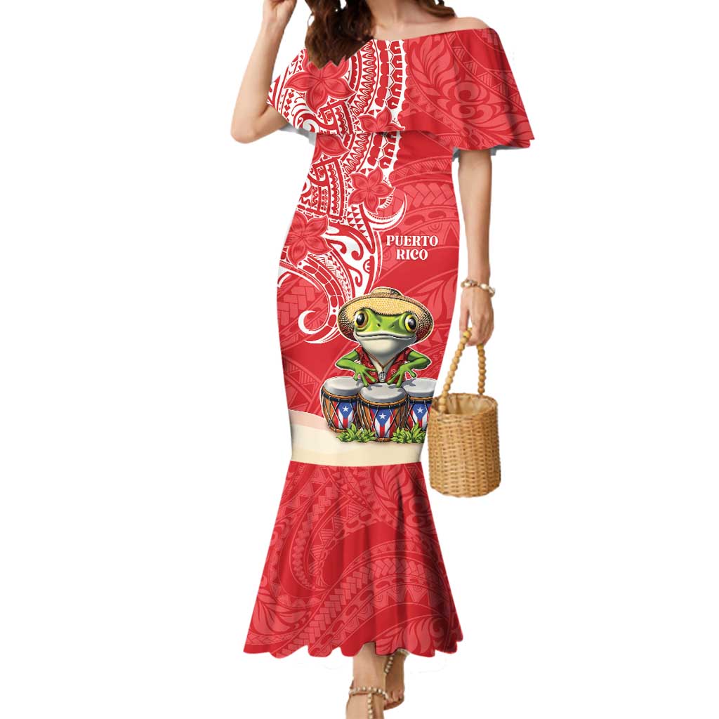 Personalized Puerto Rico Mermaid Dress Coqui Frog With Polynesian Pattern - Wonder Print Shop