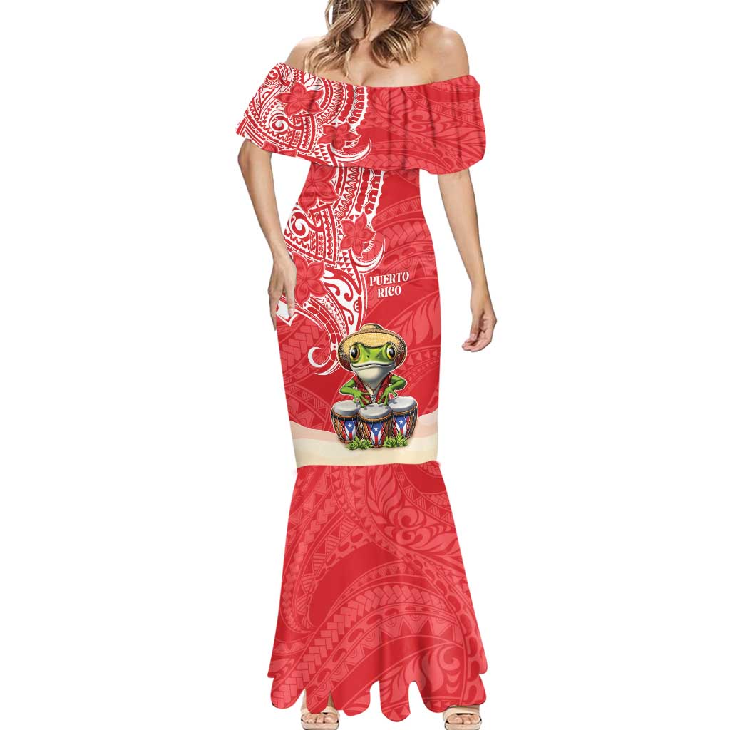 Personalized Puerto Rico Mermaid Dress Coqui Frog With Polynesian Pattern - Wonder Print Shop