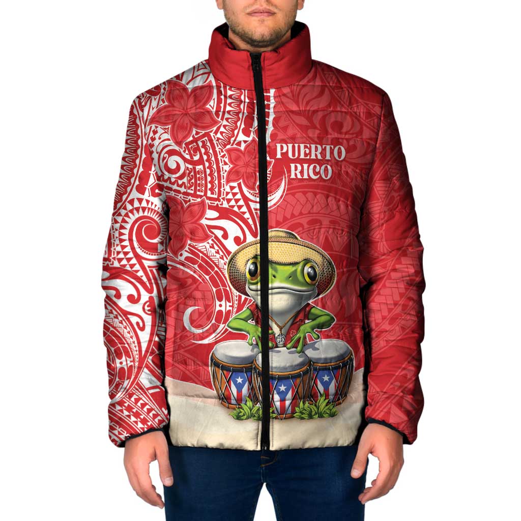 Personalized Puerto Rico Padded Jacket Coqui Frog With Polynesian Pattern - Wonder Print Shop